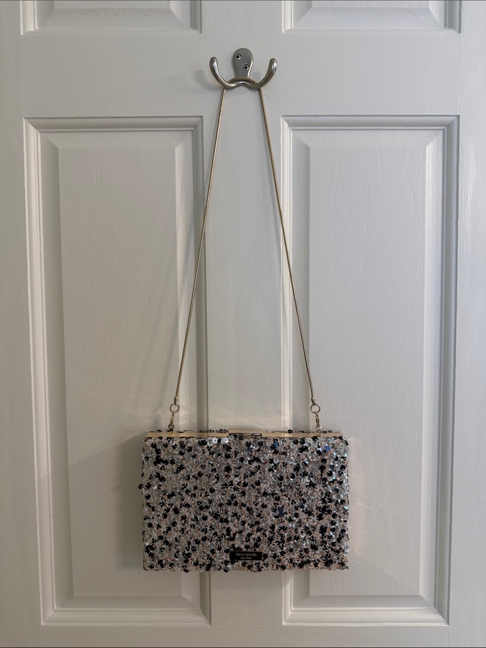 kate spade Silver and Black Sequin Evening Clutch with Chain Strap - Picture 1 of 5